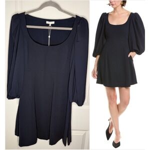 Rebecca Taylor Size 6 Puff Sleeve Mini Dress NWT Navy Blue Crepe Fit Flare $295